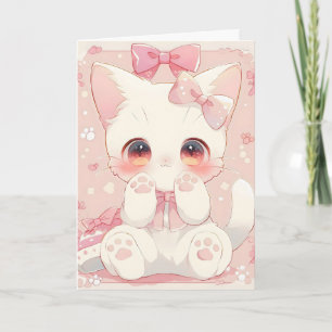 Tarjeta Festiva Gato Blanco Kawaii Anime