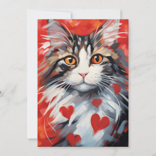Tarjeta Festiva Gato Bosque Noruego día de San Valentín