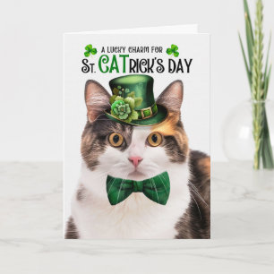 Tarjeta Festiva Gato Calico Divertido Día de CATrick's Suerte