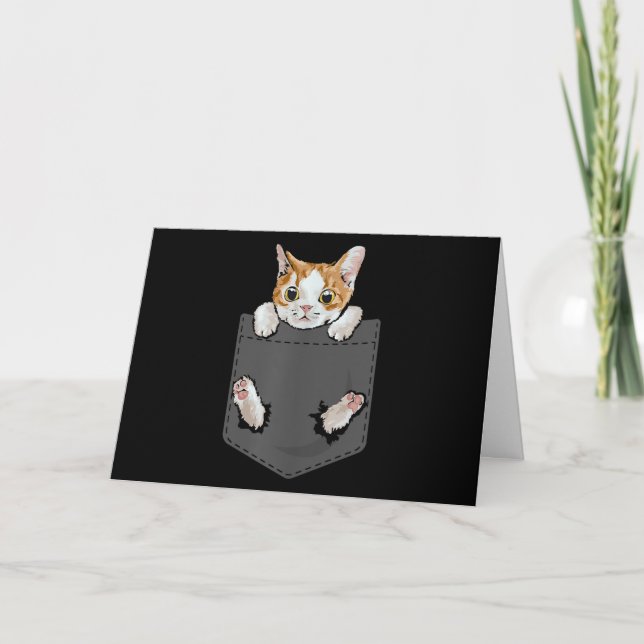 Tarjeta Festiva Gato colgante en bolsillos de los amantes del gato (Anverso)