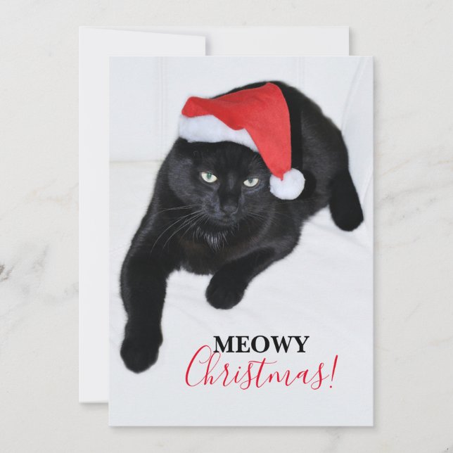 Tarjeta Festiva Gato con el sombrero rojo de Santa (Anverso)