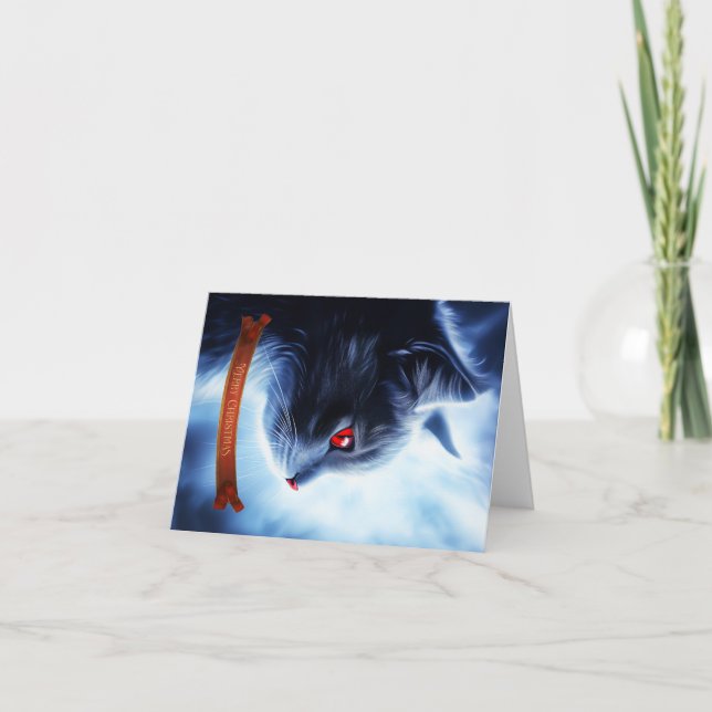 Tarjeta Festiva Gato con ojos rojos (Anverso)