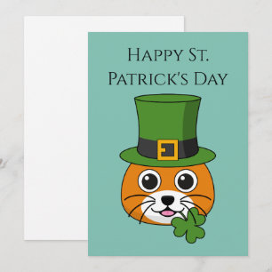 Tarjeta Festiva Gato con sombrero y trébol Día de San Patricio P
