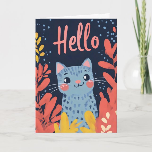 Tarjeta Festiva Gato curado de Hello (Anverso)
