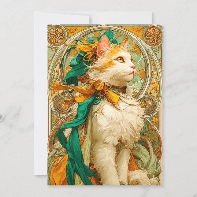 Tarjeta Festiva Gato de Art Nouveau (Anverso)