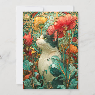 Tarjeta Festiva Gato de Art Nouveau