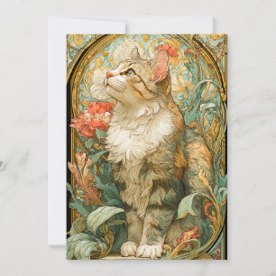Tarjeta Festiva Gato de Art Nouveau