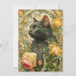 Tarjeta Festiva Gato de Art Nouveau
