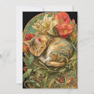 Tarjeta Festiva Gato de Art Nouveau