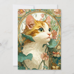 Tarjeta Festiva Gato de Art Nouveau