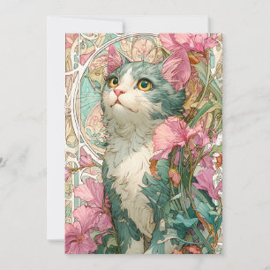 Tarjeta Festiva Gato de Art Nouveau