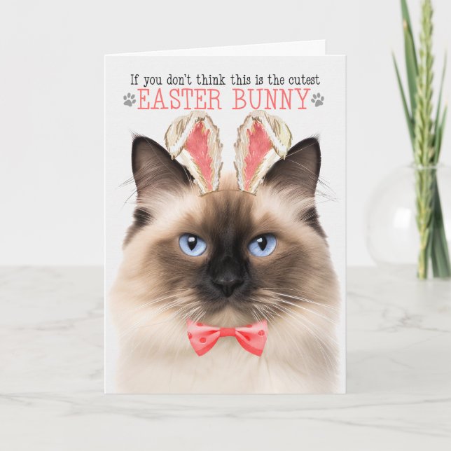 Tarjeta Festiva Gato de Birman en las orejas de los conejitos por  (Anverso)