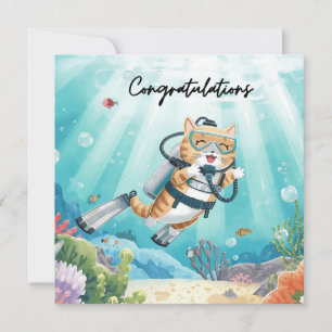 Tarjeta Festiva Gato de buceo buceando bajo el mar Felicitaciones
