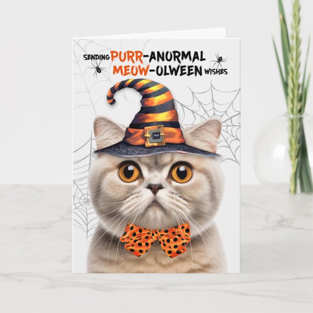 Tarjeta Festiva Gato de crema de frijol escocés PURRolween anormal (Anverso)