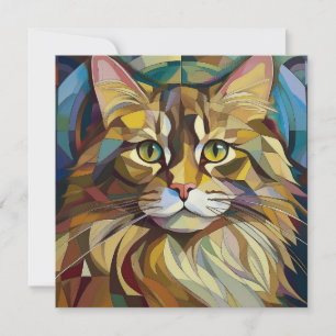 Tarjeta Festiva Gato de Cubismo de IA