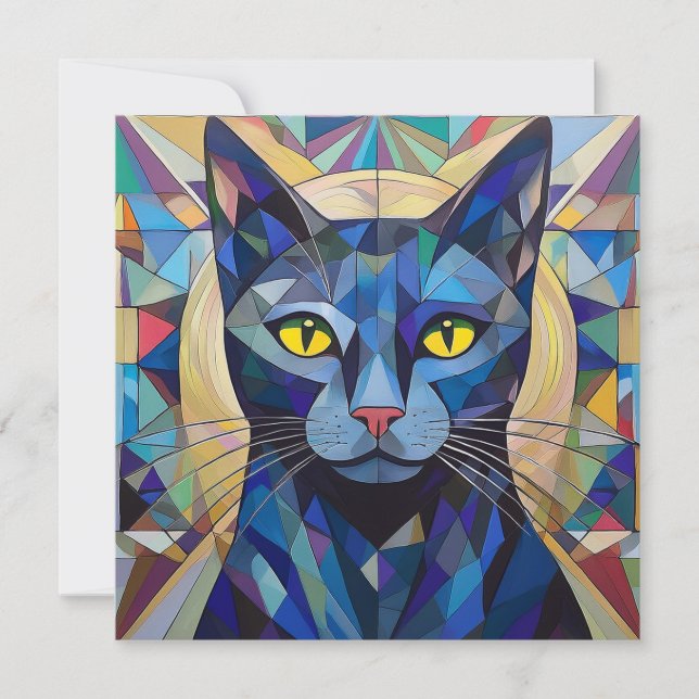 Tarjeta Festiva Gato de Cubismo de IA (Anverso)