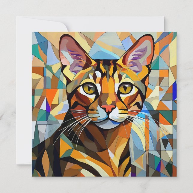 Tarjeta Festiva Gato de Cubismo de IA (Anverso)