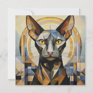 Tarjeta Festiva Gato de Cubismo de IA