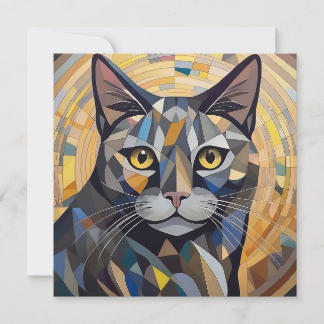 Tarjeta Festiva Gato de Cubismo de IA (Anverso)