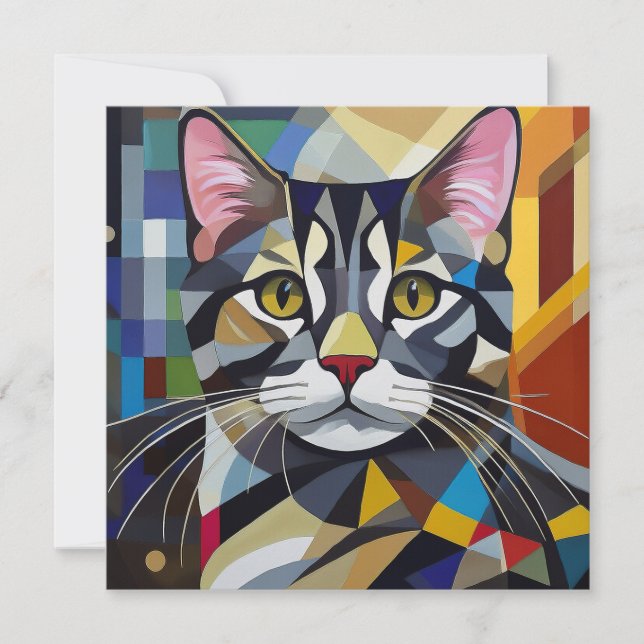 Tarjeta Festiva Gato de Cubismo de IA (Anverso)