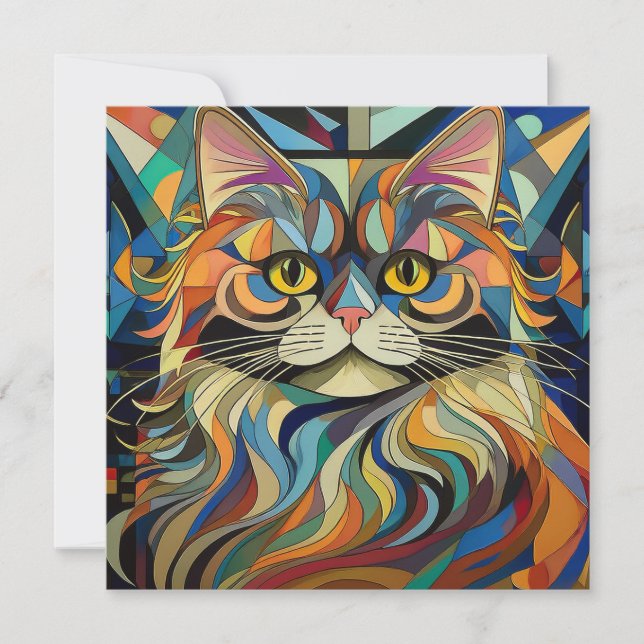 Tarjeta Festiva Gato de Cubismo de IA (Anverso)