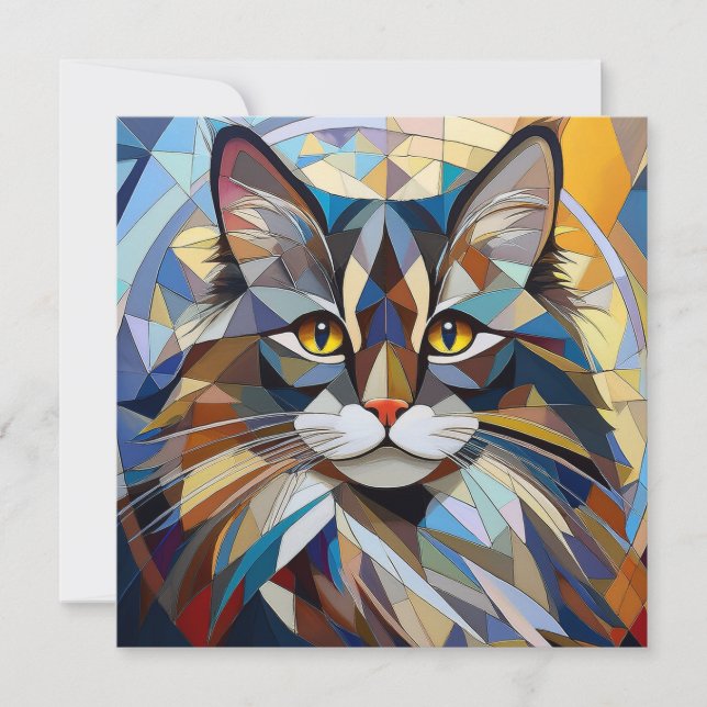 Tarjeta Festiva Gato de Cubismo de IA (Anverso)