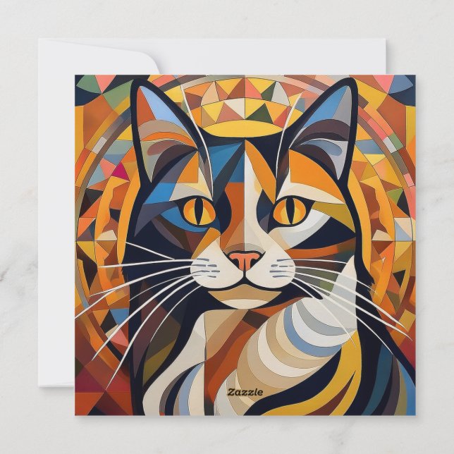 Tarjeta Festiva Gato de Cubismo de IA (Reverso)