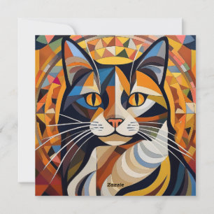Tarjeta Festiva Gato de Cubismo de IA