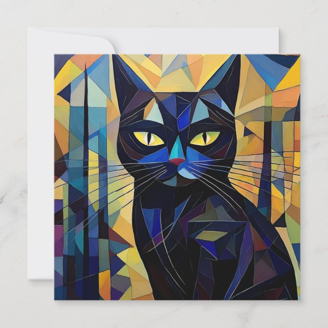 Tarjeta Festiva Gato de Cubismo de IA (Anverso)