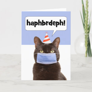 Tarjeta Festiva Gato de cumpleaños feliz hablando a través de la m