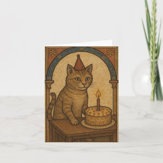 Tarjeta Festiva Gato de cumpleaños medieval