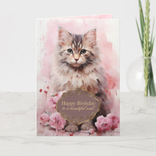 Tarjeta Festiva Gato de cumpleaños Rosa Bella Alma