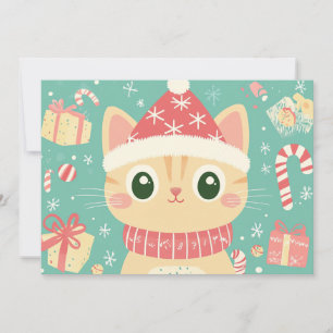 Tarjeta Festiva Gato de Dibujos Animados Cute Caña de Caramelo de