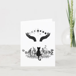 Tarjeta Festiva Gato de Fases de la Luna Celestial Vintage