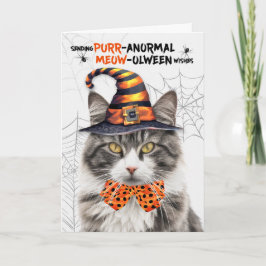 Tarjeta Festiva Gato de Halloween blanco gris PURRolintería anorma