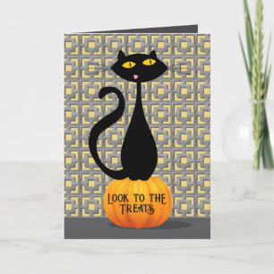 Tarjeta Festiva Gato de Halloween - Golosinas