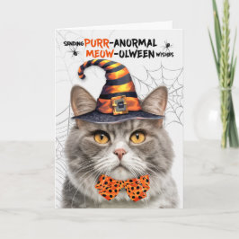 Tarjeta Festiva Gato de Halloween Gris con Mármol Gris PURRanormal