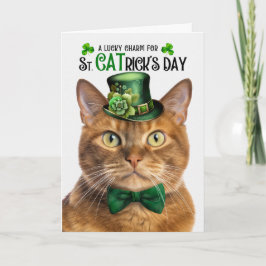 Tarjeta Festiva Gato de jengibre sólido St CATrick's Day Lucky Cha