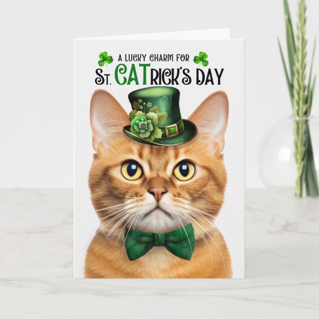 Tarjeta Festiva Gato de jengibre St CATrick's Day Lucky Charm (Anverso)