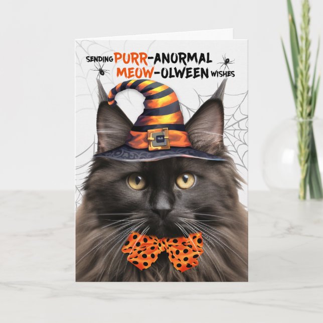 Tarjeta Festiva Gato de macho marrón PURRanormal MEOWolween (Anverso)