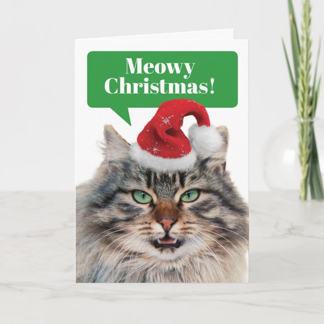 Tarjeta Festiva Gato de Maine - Navidades Meowy Feliz Año Nuevo (Anverso)