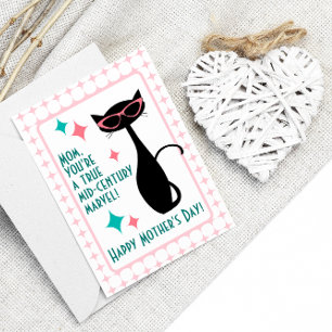 Tarjeta Festiva Gato de mediados de siglo, Feliz Día de la Madre