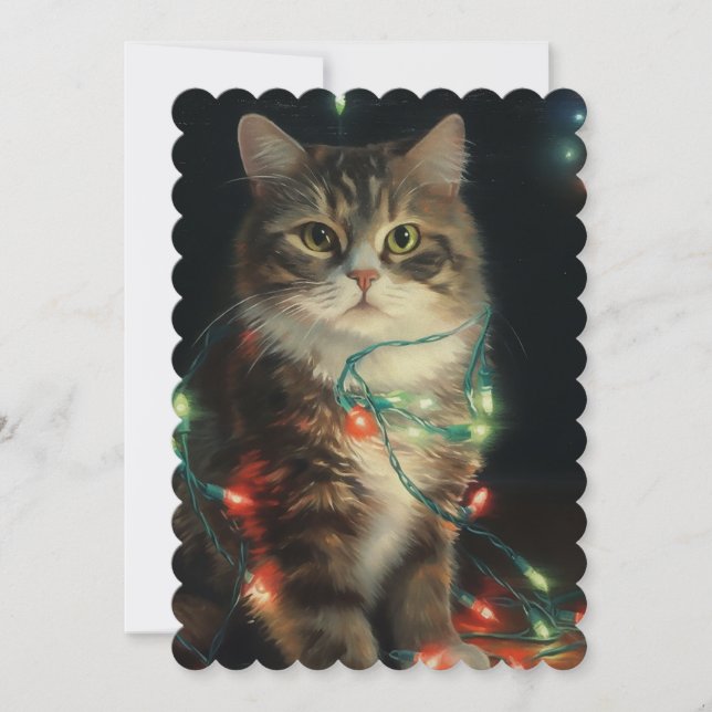 Tarjeta Festiva Gato de navidades (Anverso)