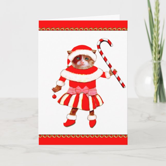 Tarjeta Festiva Gato de navidades (Anverso)