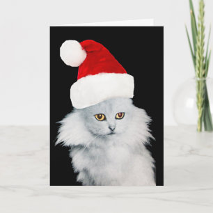 TARJETA FESTIVA GATO DE NAVIDADES BLANCOS CON GORRA DE SANTA CLAUS