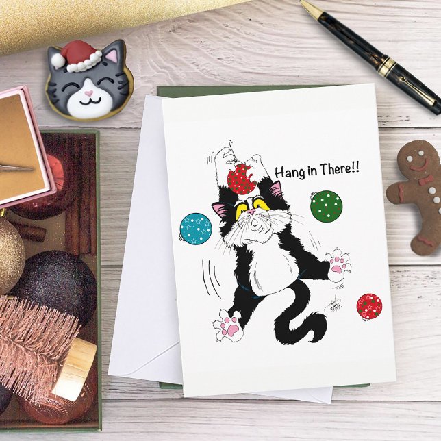 Tarjeta Festiva Gato de Navidades blancos tuxedo (Subido por el creador)
