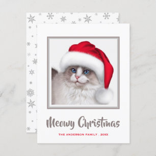 Tarjeta Festiva Gato de Navidades Cute Meowy y Santa Hat