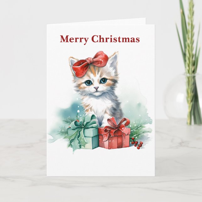 Tarjeta Festiva Gato de Navidades de corte (Anverso)