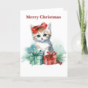 Tarjeta Festiva Gato de Navidades de corte