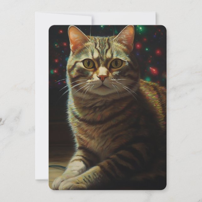 Tarjeta Festiva Gato de Navidades de corte (Anverso)